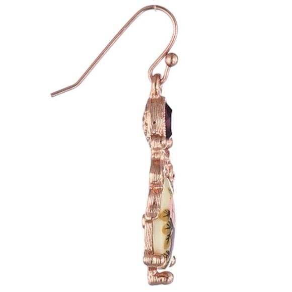 1928 Rose Gold Manor House Filigree Dangling Drop Hook Earrings - Picture 6 of 8